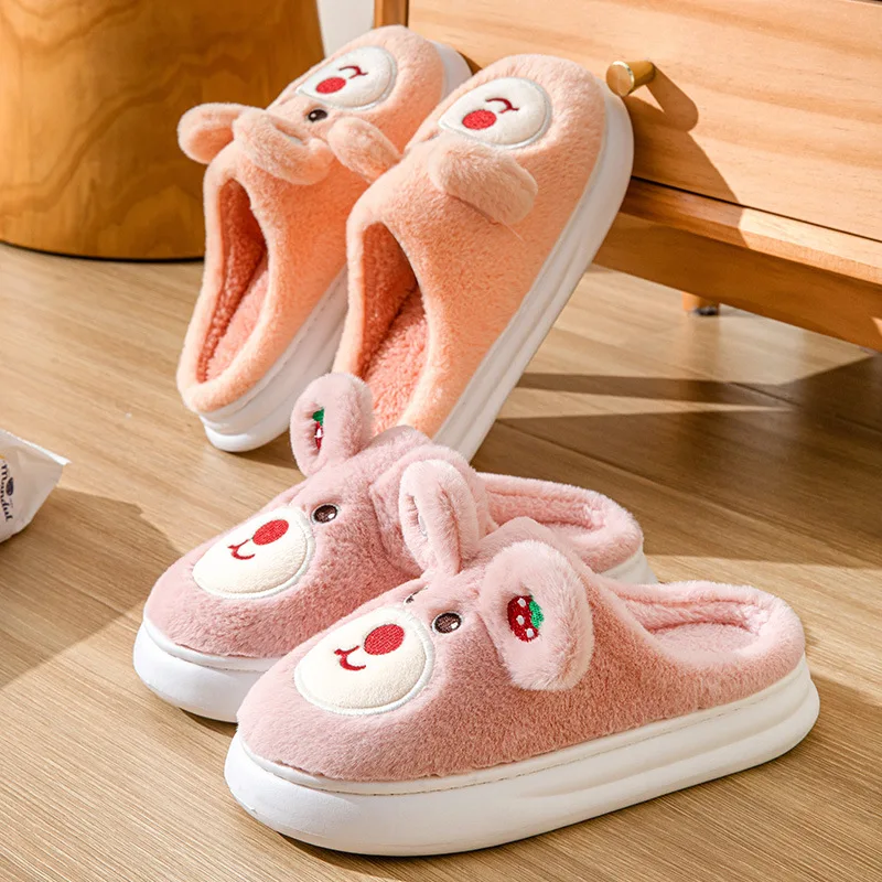 

Симпатичные женские домашние тапочки с мультяшным рисунком, увеличивающий рост, дизайнерские дышащие женские зимние тапочки, плюшевые домашние тапочки с милым рисунком кролика