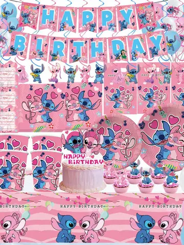 Одноразовые наборы посуды Disney Stitch розового цвета