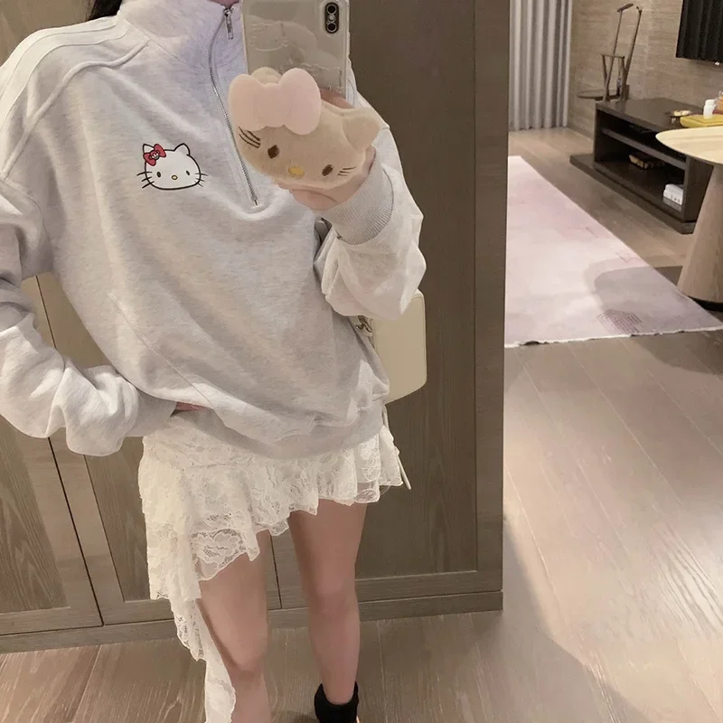 Женская толстовка с воротником-стойкой в стиле аниме Hello Kitty шикарные женские