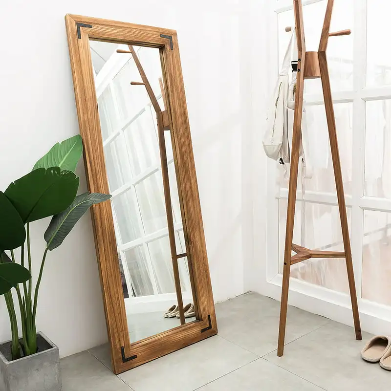 

Full Length Mirror, 63"x24" Rustic Standing Mirror, Large Solid Wood Frame Floor Mirror Dressing Mirror for Bedroom,Brown