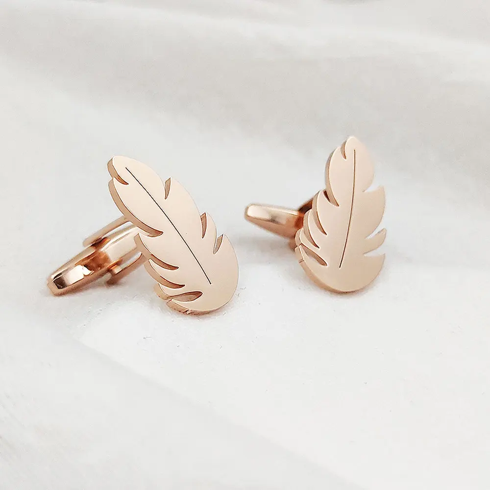 High-Quality French Cufflinks Men's Luxury Stainless Steel Shirt Cufflinks Feather Fashion Shirt Cuff Ornaments Free Shipping