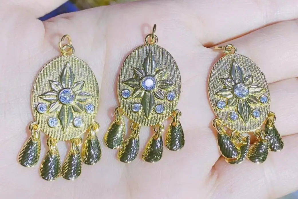 

oval Hand Charms fit Pendant Necklace Copper Gold Color DIY Cubic Zirconia Round Charms Fashion Accessories f4s