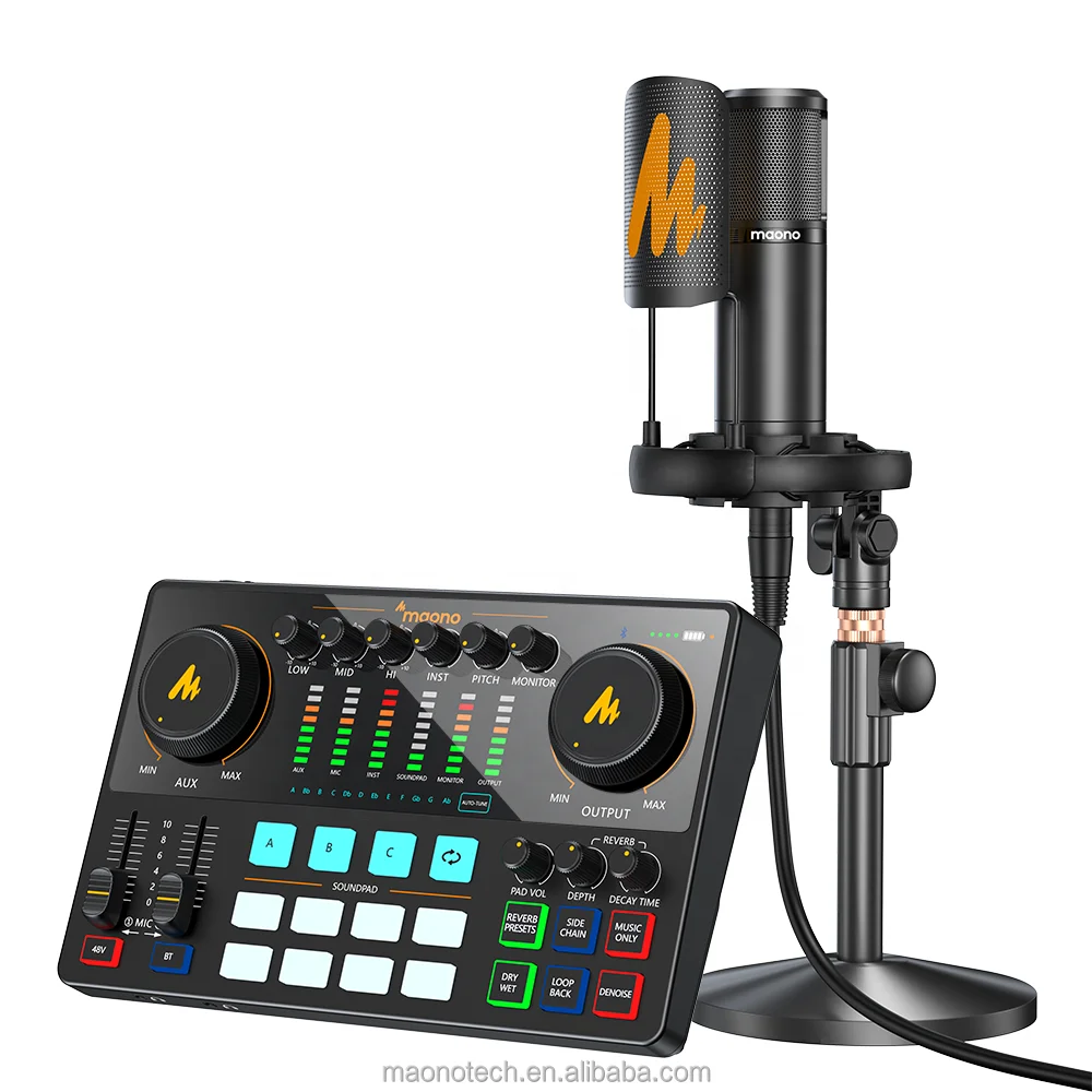 

MAONOCASTER Podcast Equipment Bundle Audio Podcast Mixer With XLR Condenser Microphone Studio Recording Live Stream Sound Cards