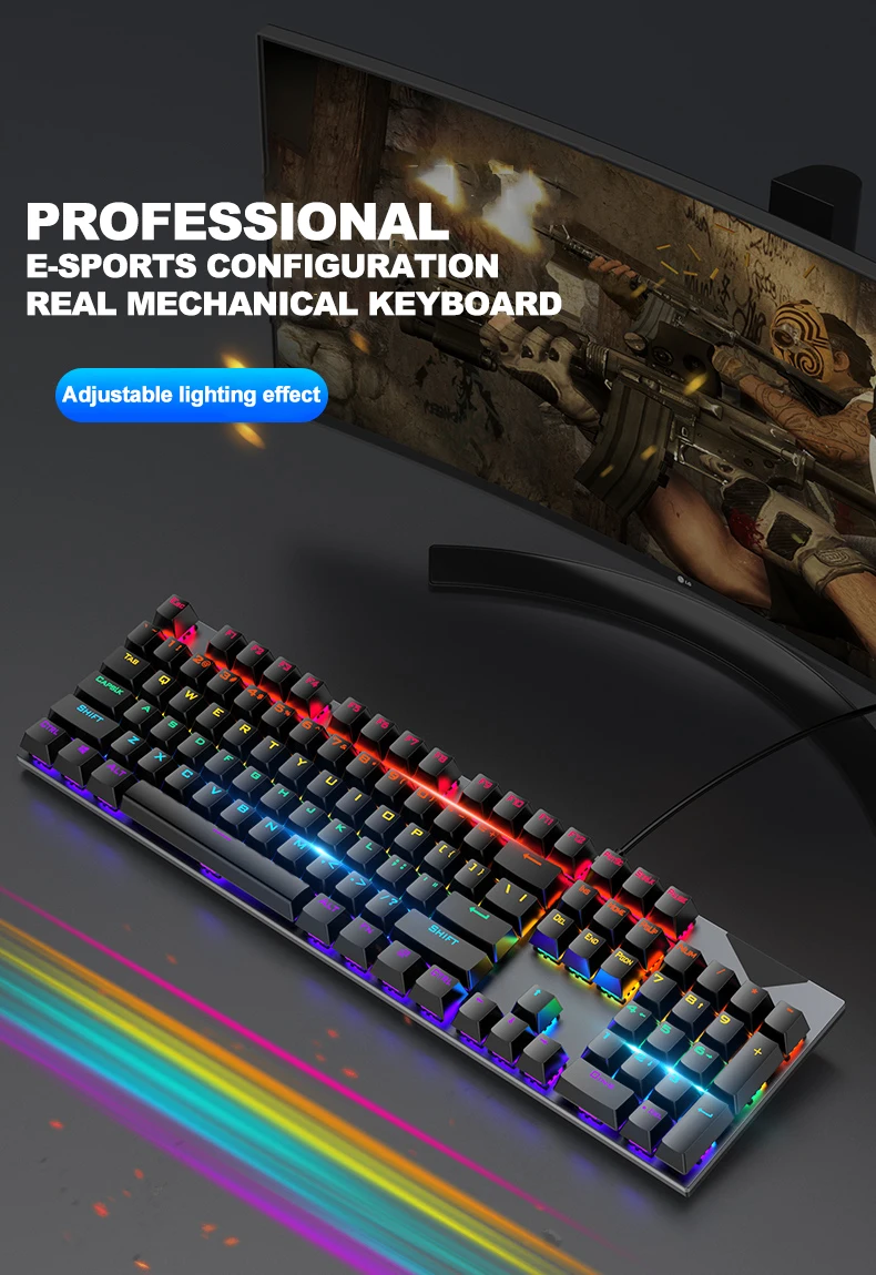 mechanical keyboard usb wired gaming blue red switch 104keys anti ghosting led backlit rgb for gamer laptop computer free global shipping