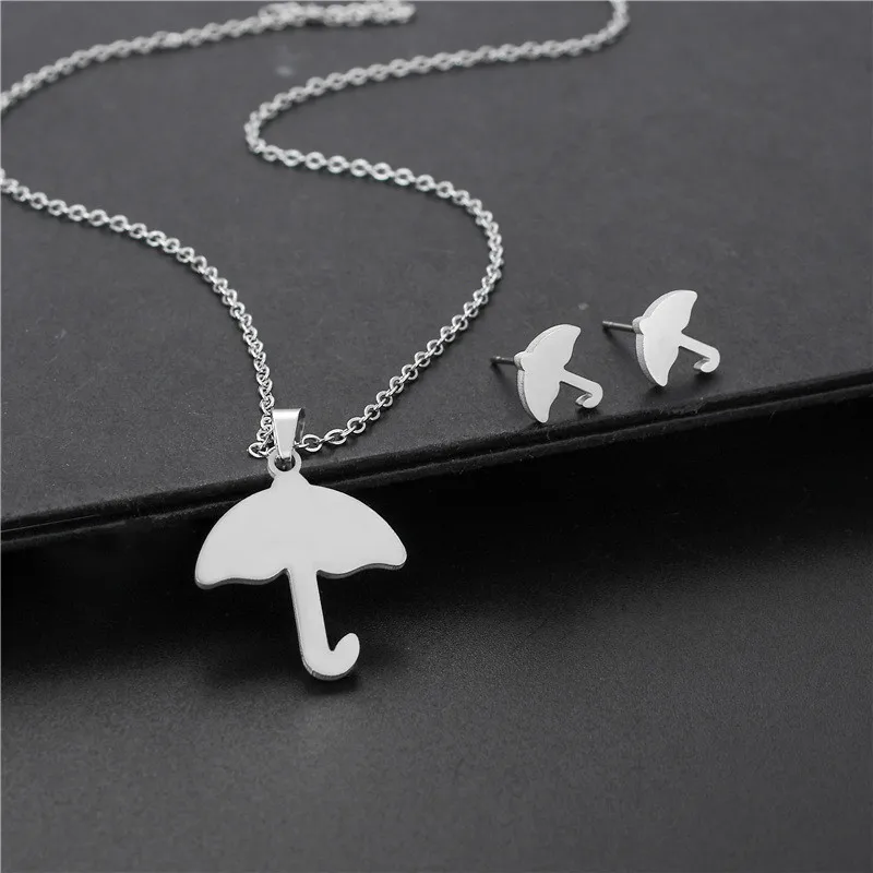 

European And American Popular Umbrella Necklace Personality Stainless Steel Necklace Earring Set Decoration