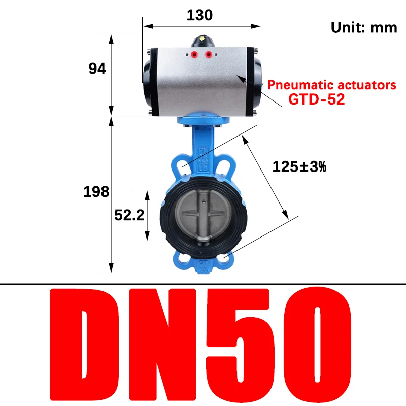 

Пневматический дроссельный клапан D671X-10/16 Вафельный сферический быстрозапорный клапан из нержавеющей стали Lnk 304, DN40/50/65/80/100-300