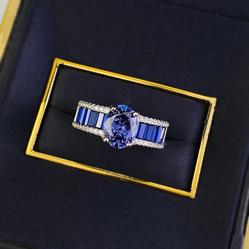 925 Стерлинговое Серебро сапфир овал куб цирконий кольца обещают CZ Классическая