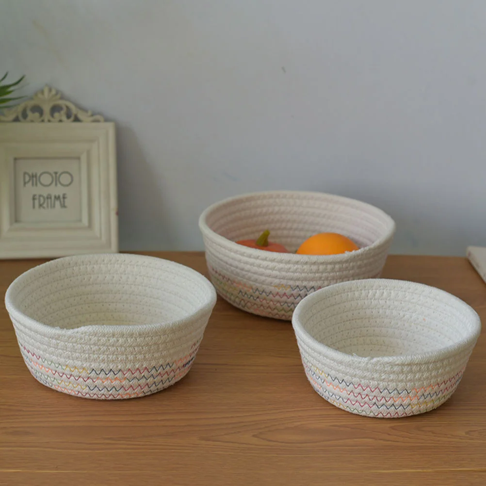 

3pcs Woven Storage Baskets Collapsible Cotton Rope Bins Sundries Storage Basket