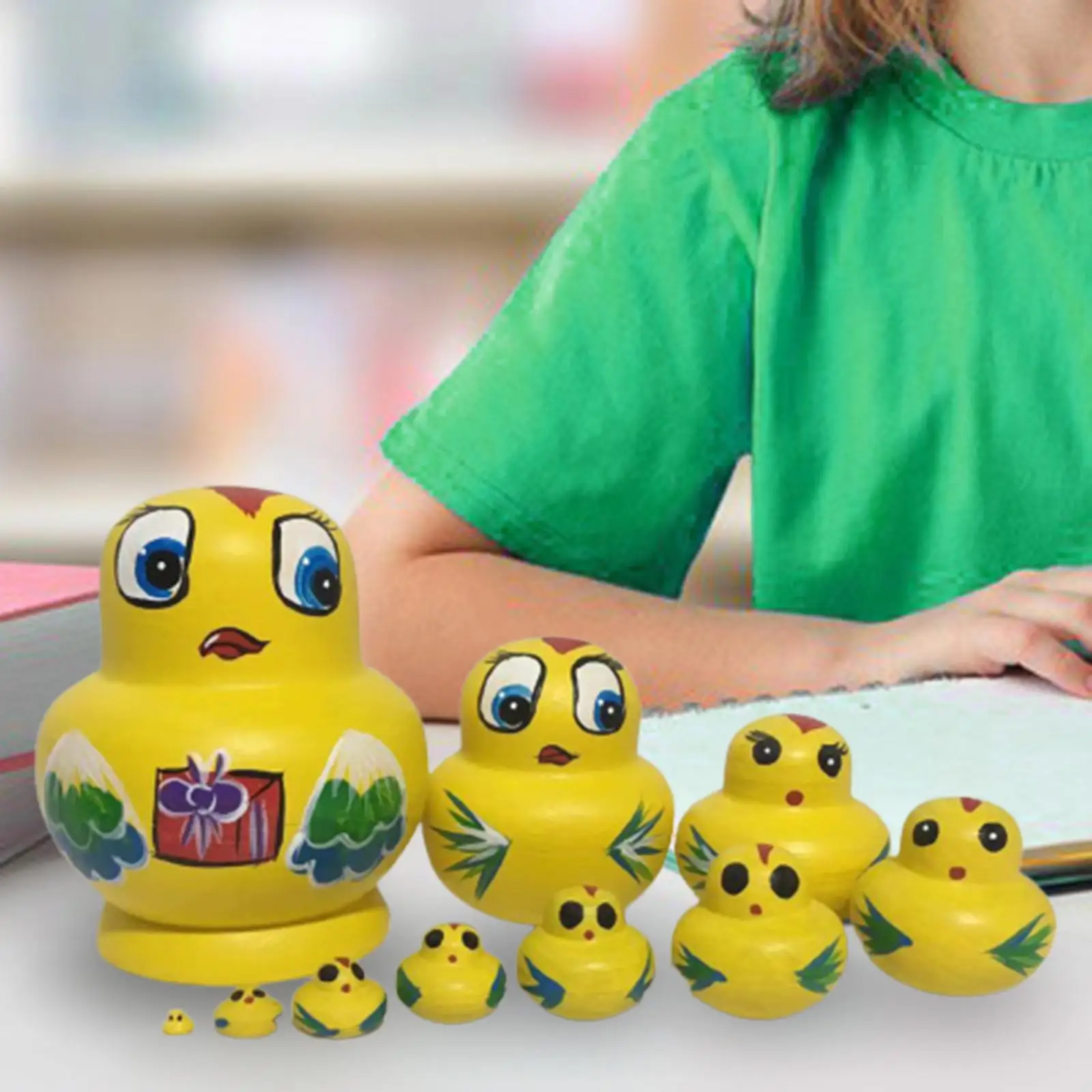 

10 Pieces Handpainted Wooden Russian Nesting Doll Matryoshka Wood Stacking Dolls for Desk