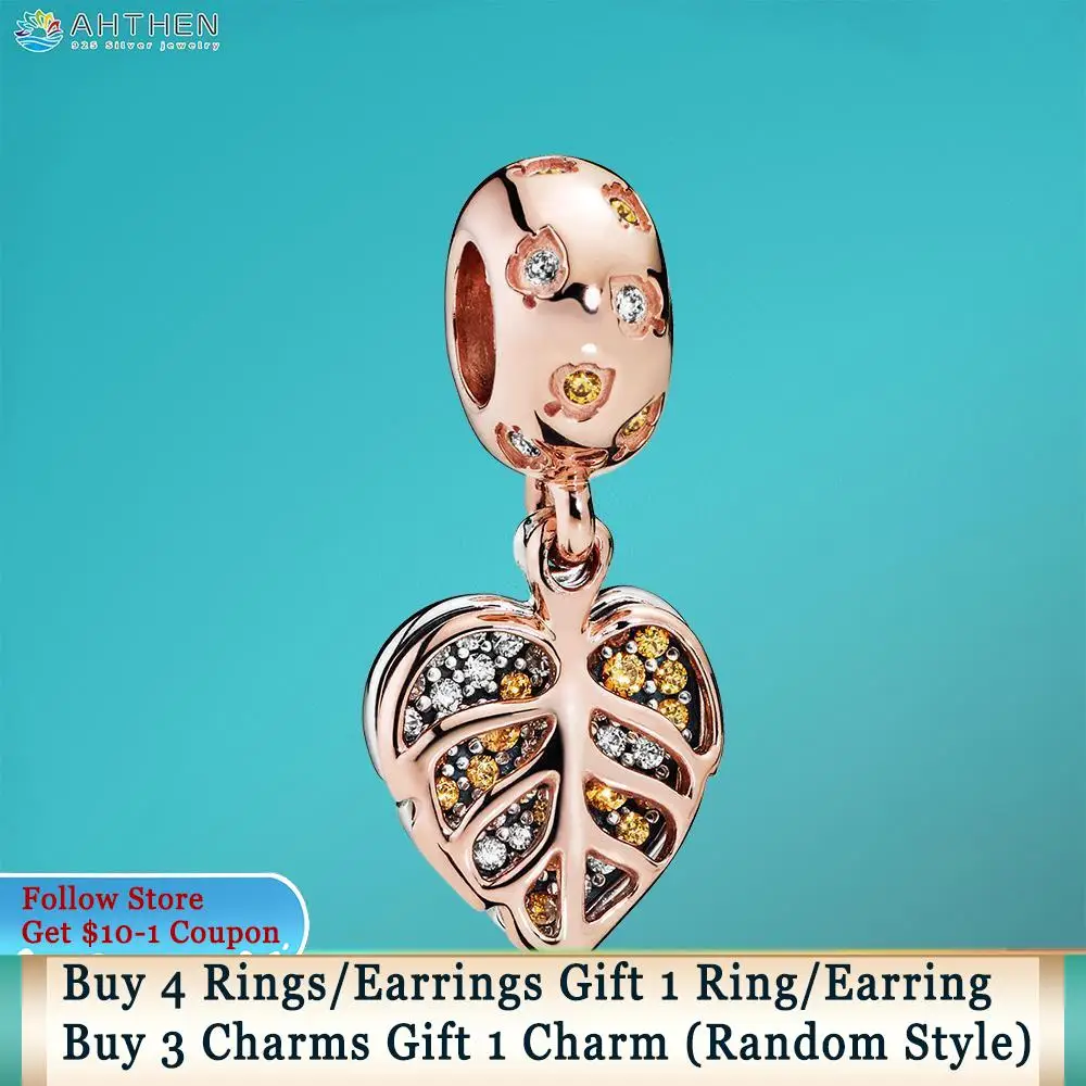 

Ahthen 925 Sterling Silver Beads Sparkling Leaves Dangle Charms fit Original Pandora Bracelets Women Jewelry Making Girl Gift