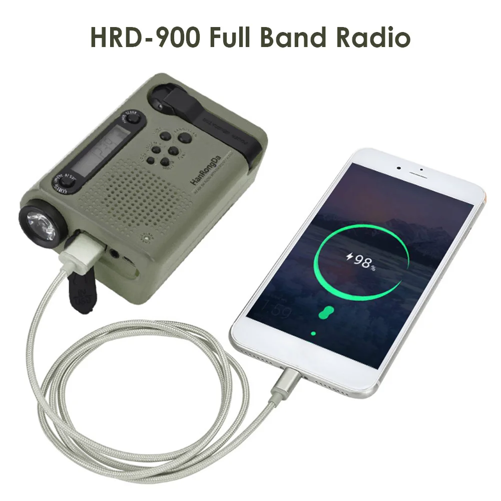 hrd900 multifunctional radio full band solar powered amfmsw radio emergency led flashlight power bank for cell phone outdoor free global shipping