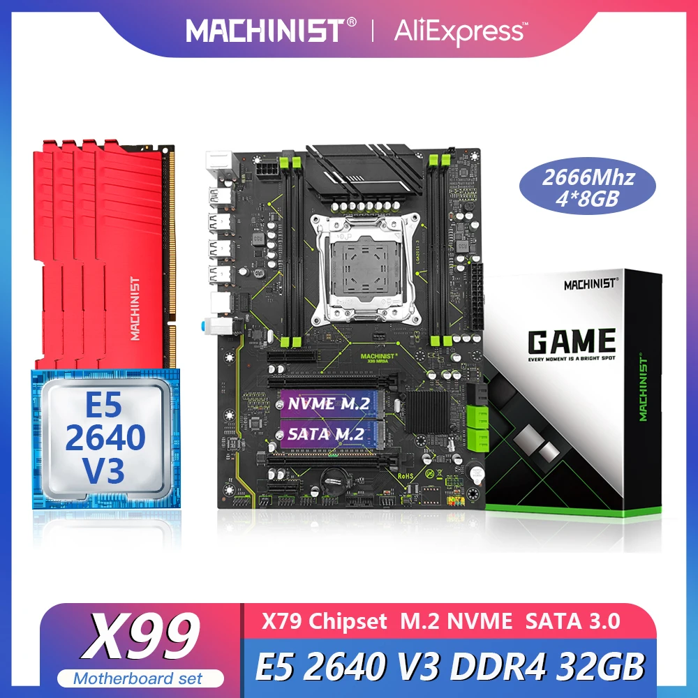  MACHINIST X99 Kit материнская плата LGA 2011-3 набор с процессором Xeon E5 2640 V3 CPU 4x8 = 32 Гб DDR4 настольная ПАМЯТЬ Combo USB 3,0 MR9A 