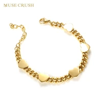 muse crush stainless steel love heart charm bracelet gold plated chain charm bracelets for women men fashion jewelry wholesale