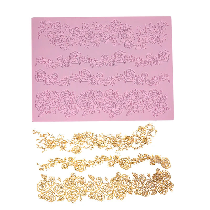 

DIY Rose Fondant Molds Embossed Lace Silicone Mold 3D Surround Cake Decoration Flower Silicone Mat Classical Gumpaste Sugarcraft