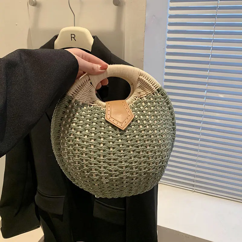 

2023 шикарная женская сумка, плетеная Сумка из травы, женская сумка, модная универсальная ручная сумка, маленькая круглая сумка