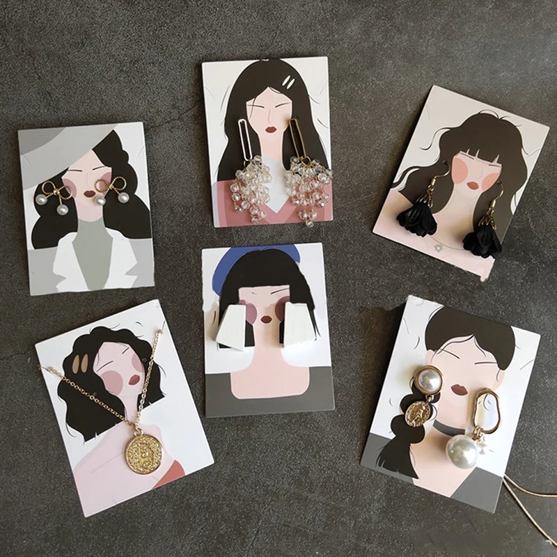 

20Pcs 6*8cm Classical Beauty Printing Necklace Earring Display Card Hanging Tag Earrings Packaging Cardboard