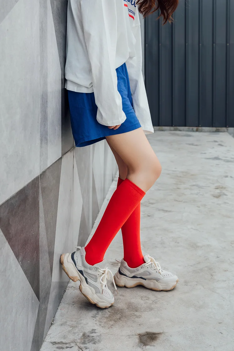 New Japanese solid color calf socks Hyuna candy color Korean student long tube women's socks images - 6