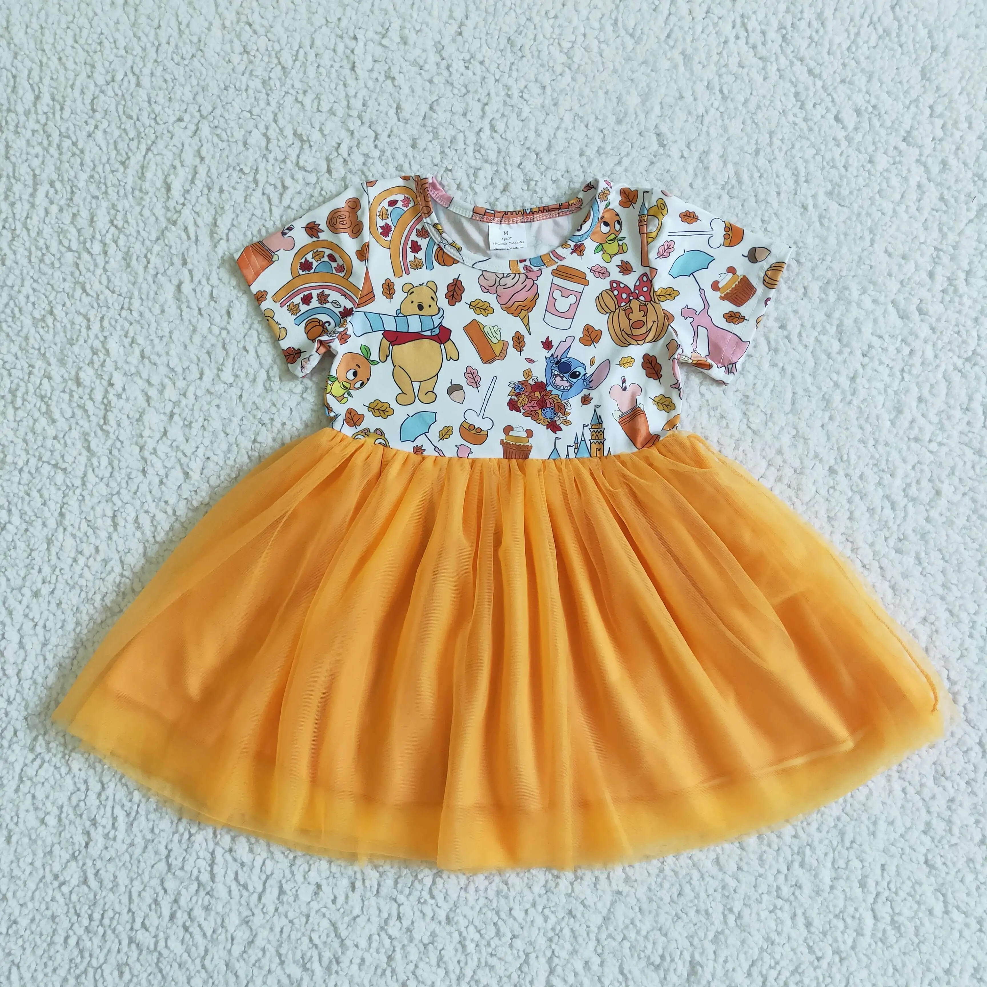 

Toddlers girls Halloween Cartoon Dress Kids Orange Tulle Skirts Kids Clothing Children Boutique Pumpkin Dress