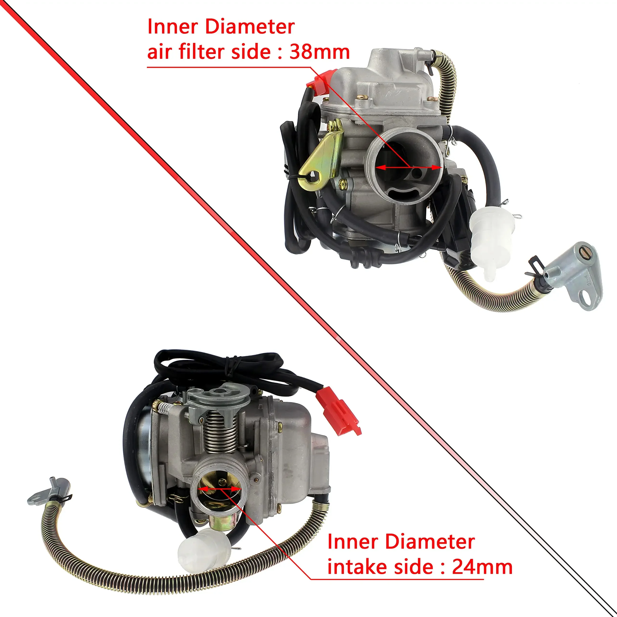 Фото Карбюратор GY6 для 4-тактных двигателей 150cc 125cc 152QMJ 157QMJ, мотоциклов и скутеров, 24 мм + впускной коллектор и воздушный фильтр №2