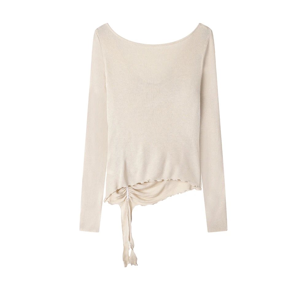 Xinmonlee French Sle Gentle Pure Desire Свободный воротник с длинными рукавами Трикотаж Осенний