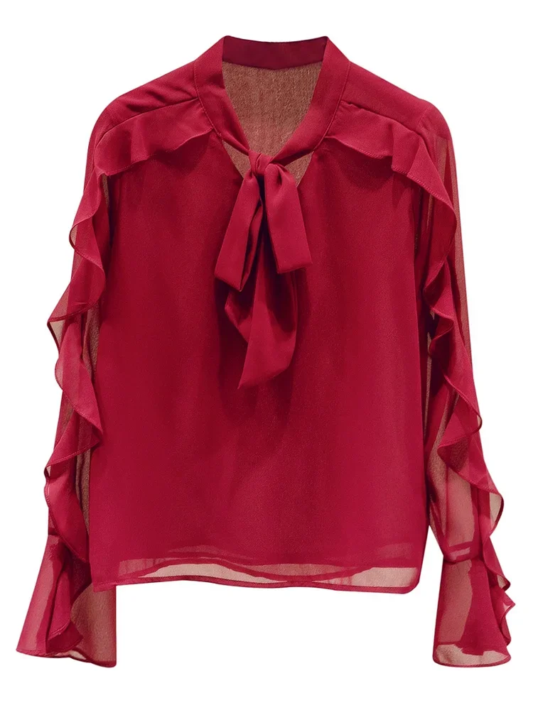 Элегантная шифоновая рубашка с бантом Женская офисная одежда осенняя модная