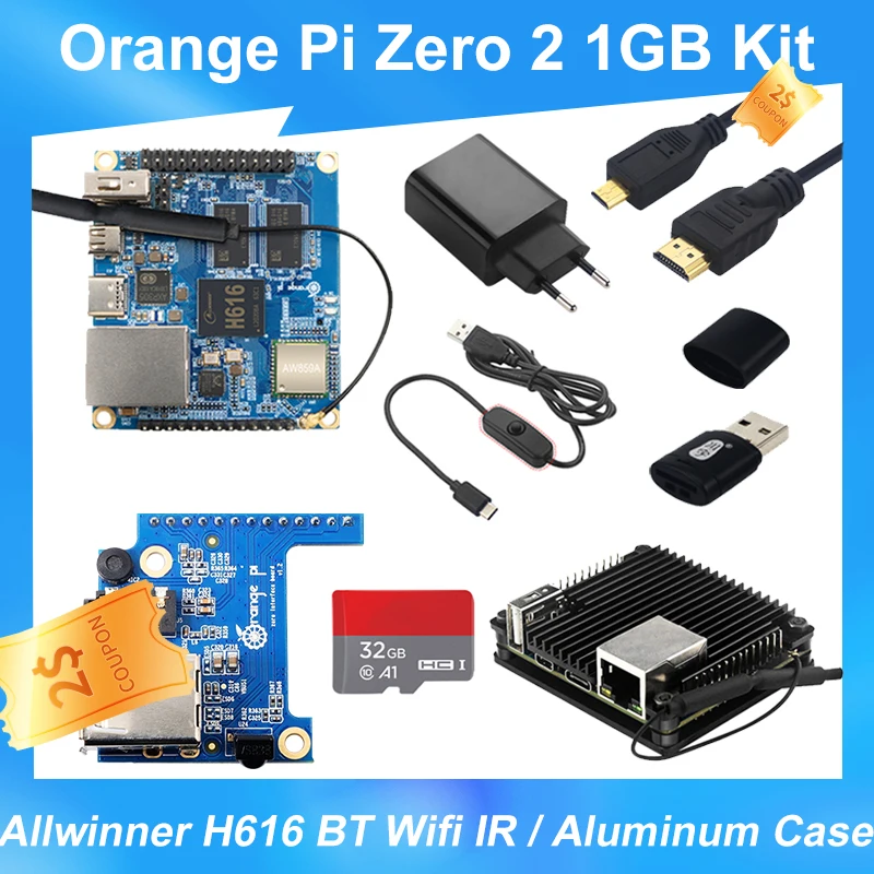 

Оранжевый Pi Zero 2 1 ГБ ОЗУ Allwinner H616 BT Wifi ИК приемник опционально Алюминиевый Чехол источник питания для Android 10 Ubuntu Debian OS