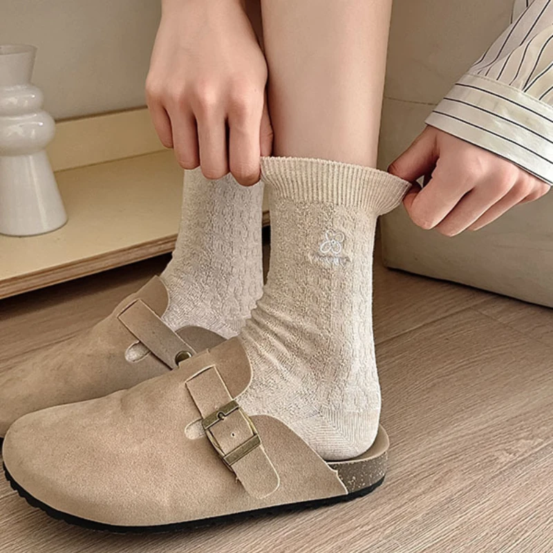 Женские носки Harajuku с вышивкой и цветочным принтом японские милые Kawaii женские