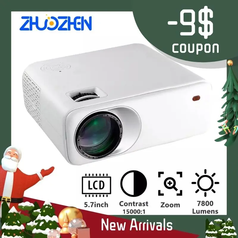 

Проектор Zhuozhen CR7 CR7W для умного дома, белый, 7800 лм, 1080P HD, Android 150, ТВ-приставка с пультом дистанционного управления, 40-дюймов