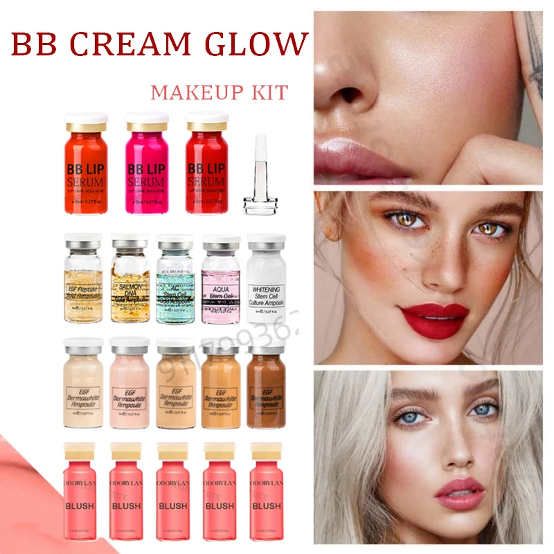 

5 Pack Korean Cosmetics BB Cream Glow Face Kit Niacinamide Whitening Serum Ampoule Starter Kit Lip Gloss Pigment for Mesotherapy