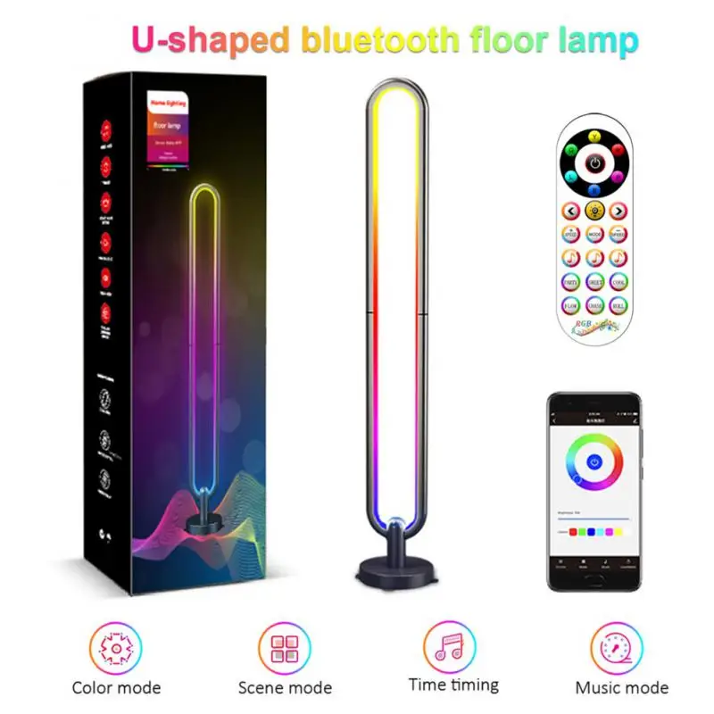

RGB LED U-shade Bluetooth Floor Lamp Bedroom Bedside Decoration Floor Light APP Control With Controller Living Room Stand Light