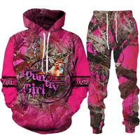 country girl deer hunting hoodies set casual long sleeve hoodies tracksuit trousers sweatshirts long pants 2 pieces suit outfits