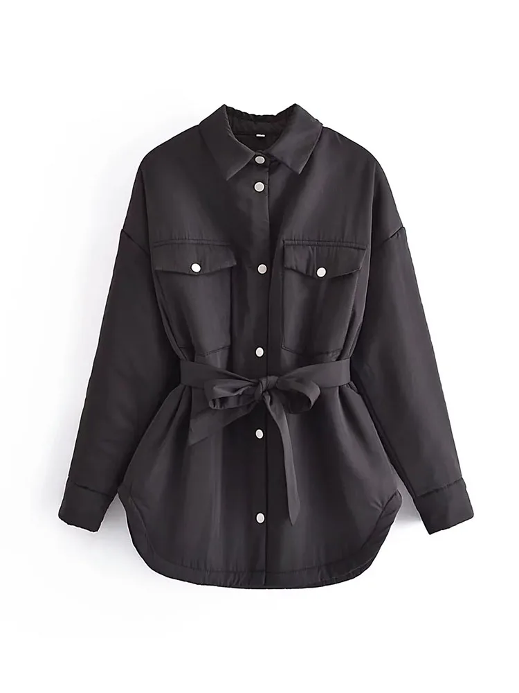 Women's Spring Jacket With Belt Pocket Thin Parkas Khaki Female Winter Shirt Parka Coats Armygreen Oversized Winter Outwears