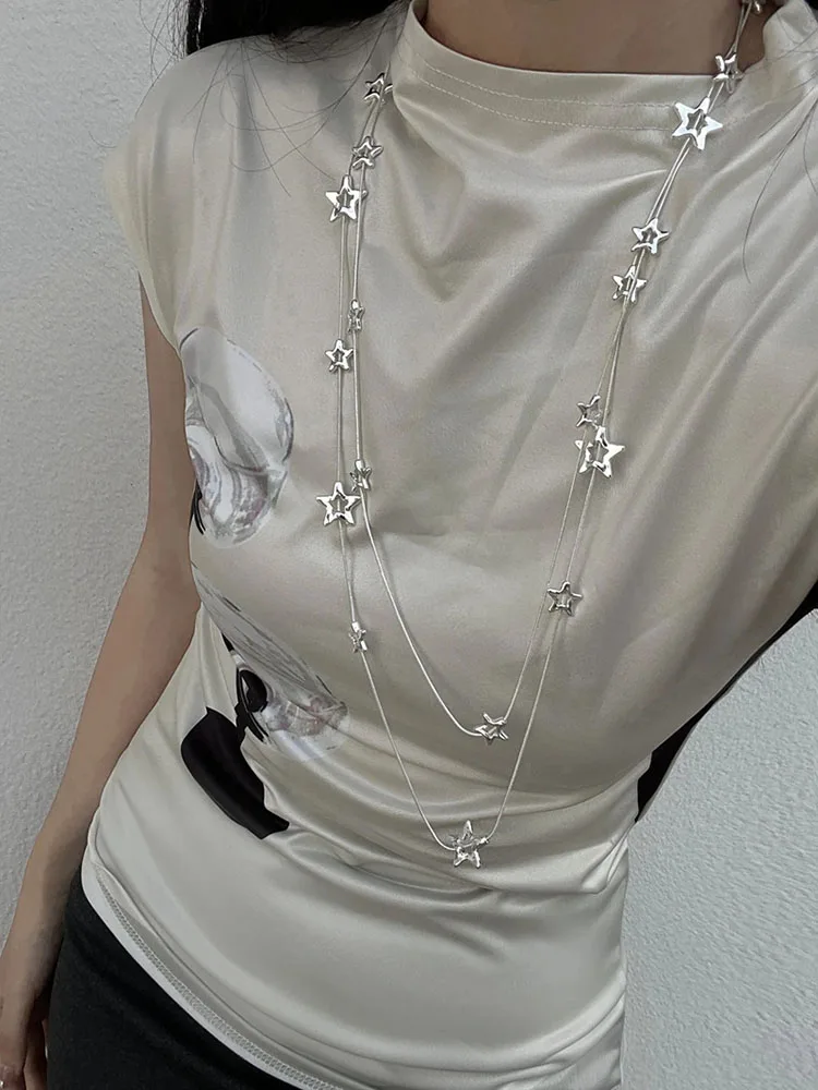 Длинная цепочка с пятиконечной звездой металлическое ожерелье со стальными