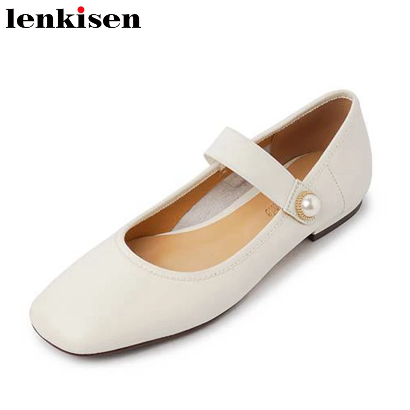 

Lenkisen современные весенние туфли из коровьей кожи с квадратным носком на низком каблуке с западным жемчугом и пряжкой модный бренд женские о...