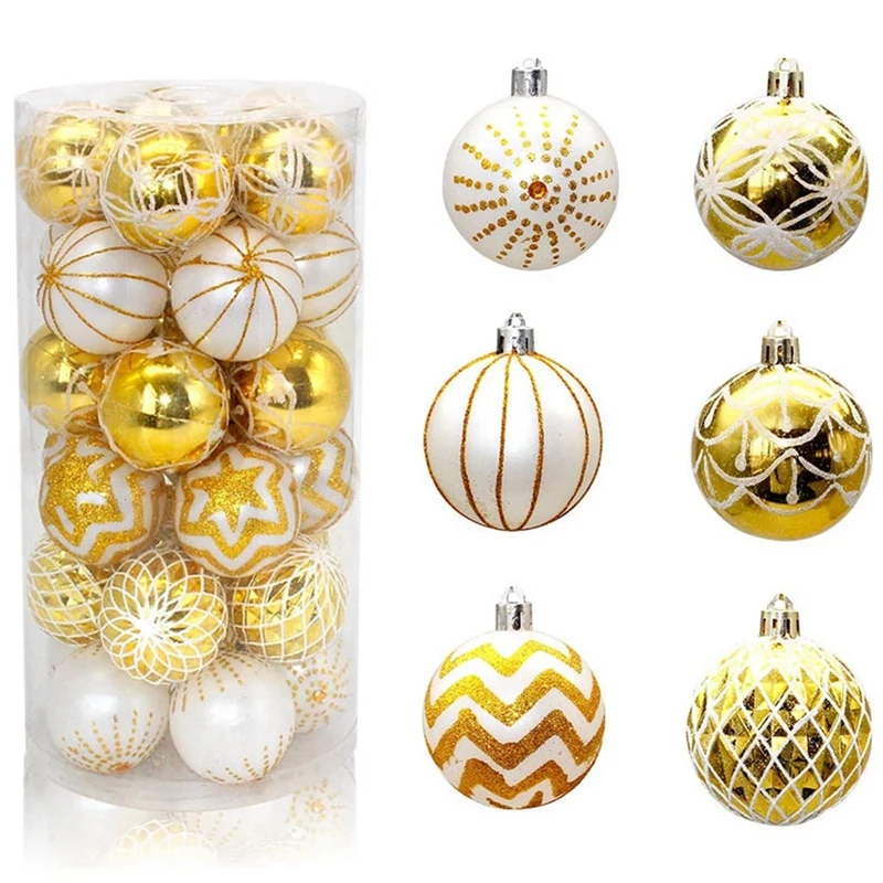 

Christmas Ball Ornaments Xmas Tree Pendants Gold White Anti-Fall for Holiday Wedding Party New Year Home Decorations