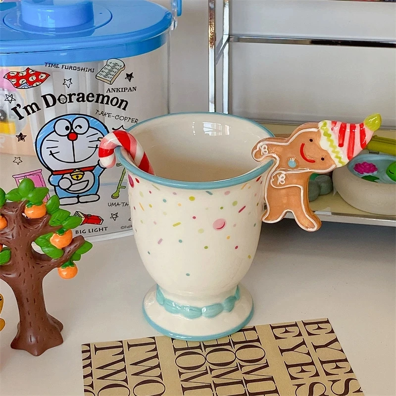 

Creative Christmas Ceramic Cup With Spoon Cute Gingerbread Man Coffee Milk Mug Xmas Gift Office Home Drink Water Cup