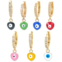 eyika cute vintage turkish evil eye heart hoop earrings for women bohemian gothic gold plated zircon circle mini earring jewelry