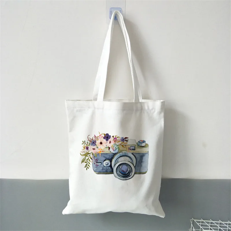 

Ladies Shoulder Bag Large Women travel Tote Bag Vintage Camera Graphic woman Canvas Tote Bag Reusable Eco Female Shopping Bag