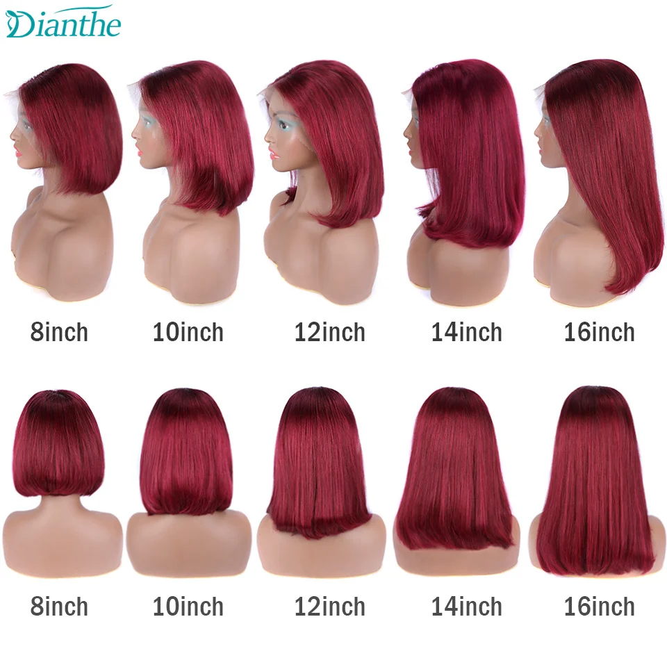 Burgundy Bob Wig Lace Front Human Hair Wigs 13x4 Lace Front Wigs For Women Brazilian Wigs T1B/99J Transparent Lace Wigs Dianthe