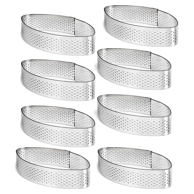 

8 Pack Stainless Steel Tart Ring,Cake Mould Baking Tools,Heat-Resistant Perforated Cake Mousse Ring (Boat)