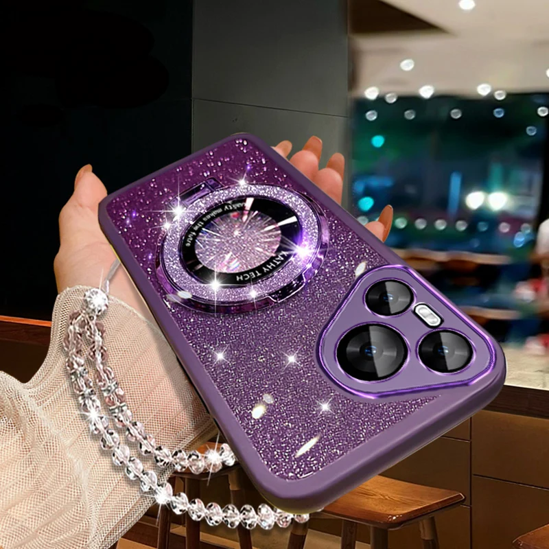 Glitter Crystal Bracelet for Magsafe Phone Holder Case For Infinix Smart 8 Smart8 9 Hot 40 40i 20C 20 Pro Plus HD Bracket Cover