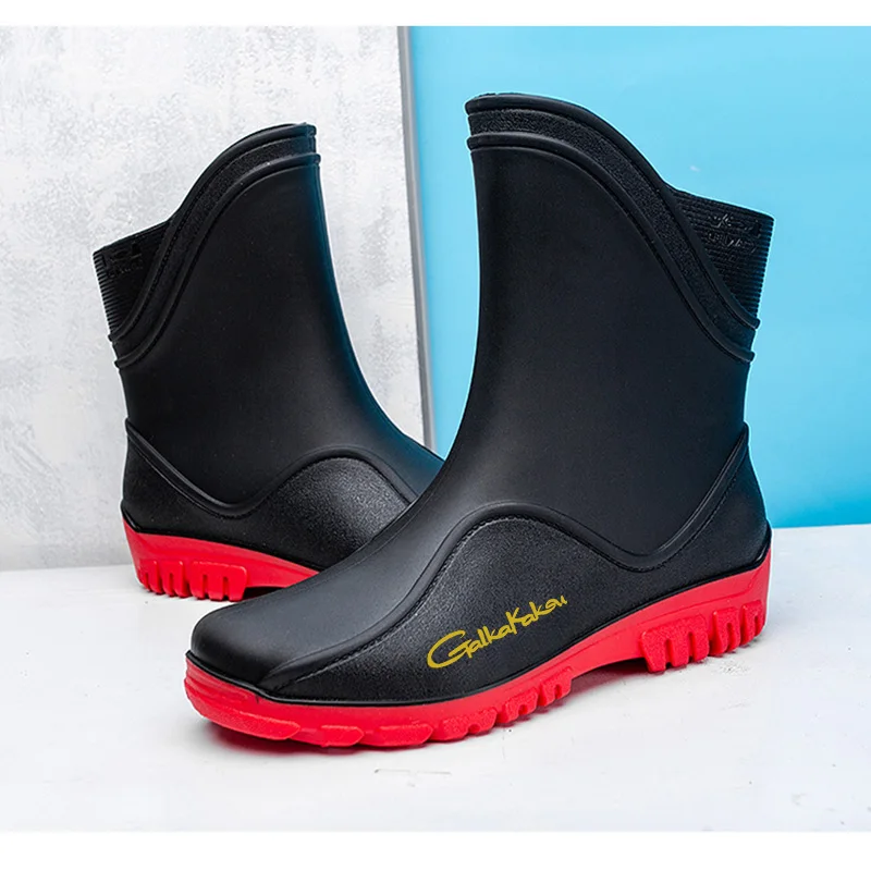

Rain Boots Men's Medium Tube Brand Fashion Outdoor Waterproof Hiking Work Shoes Car Wash Fishing Shoes Kitchen Work Rubber Shoes