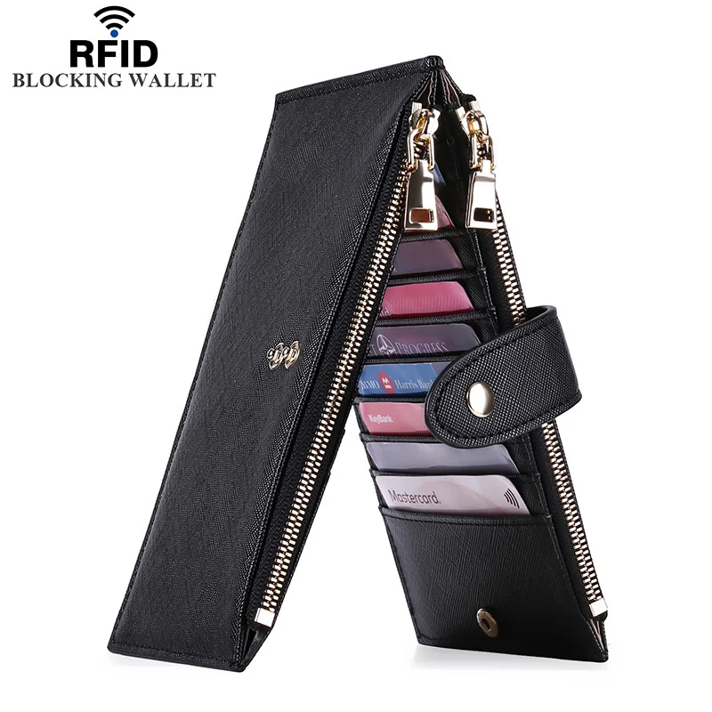 Multifunctional Anti-magnetic Card Holder PU Leather Unisex Two-fold Ultra-thin Credit Card Clip Large-capacity Mobile Phone Bag