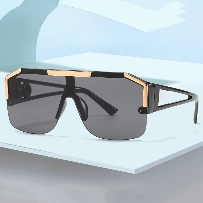 

Women Brand Designer Retro Blue Sun Glasses For Female Oversized Black Shades Oculos UV400 Luxury Big Square Sunglasses