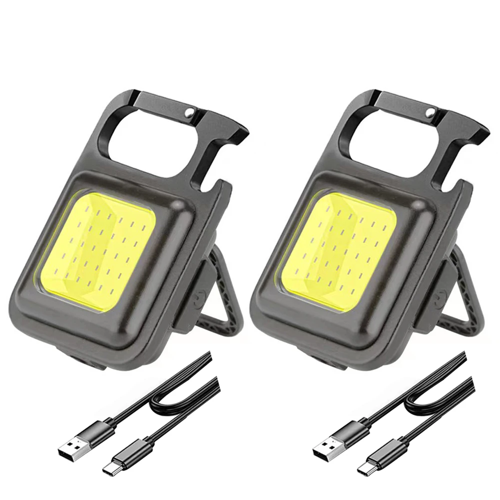 

Mini LED Flashlight Portable Pocket Keychain Lamp USB Rechargeable Outdoor Camping Multifunction COB Emergency Light Corkscrew