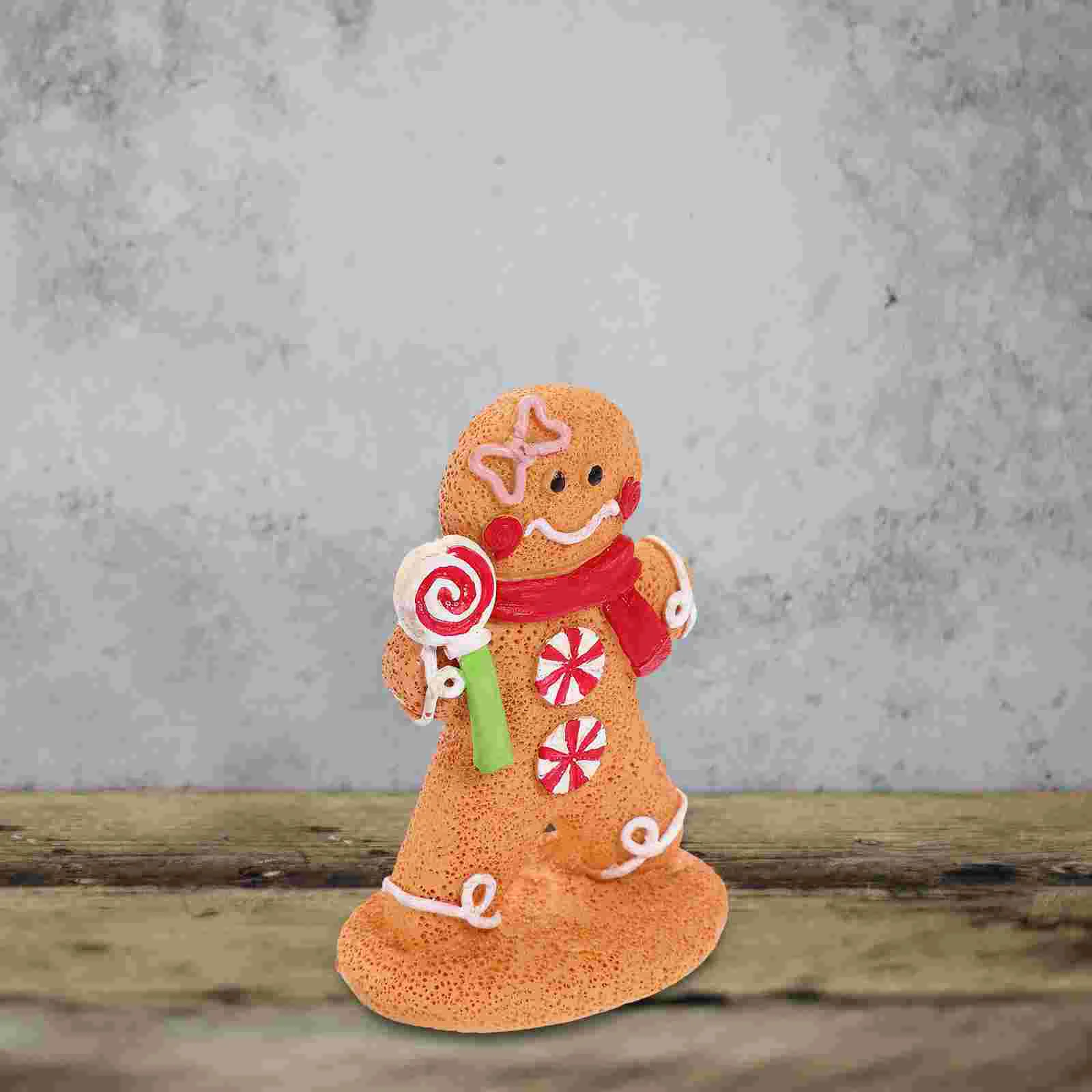 

Christmas Tabletop Decorations Resin Gingerbread Men Lollipop Figurines Xmas Cartoon Gingerbread Display Statue