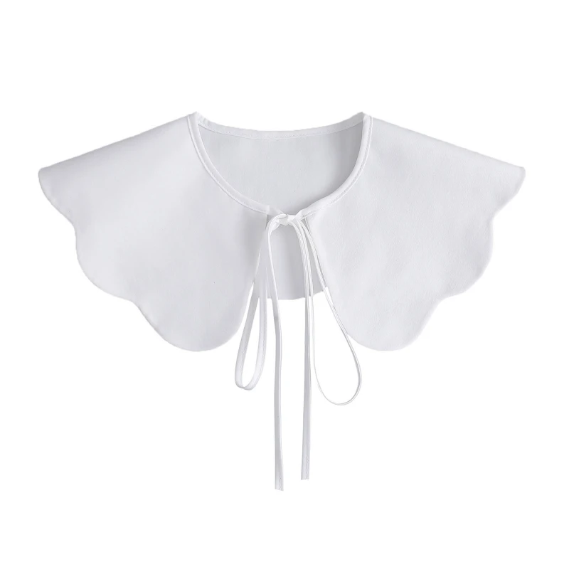 

Decorative Scalloped Wave False Collar Women Elegant White Shawl Scarf Lace-Up Bowknot Detachable Mini Capelet Poncho