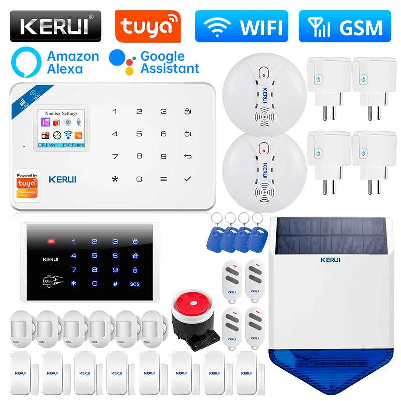 

KERUI Wireless Home Alarm W181 WIFI GSM Alarm Smart Life Alexa Motion Sensor Detector Door Sensor Outdoor Solar Siren RFID Card