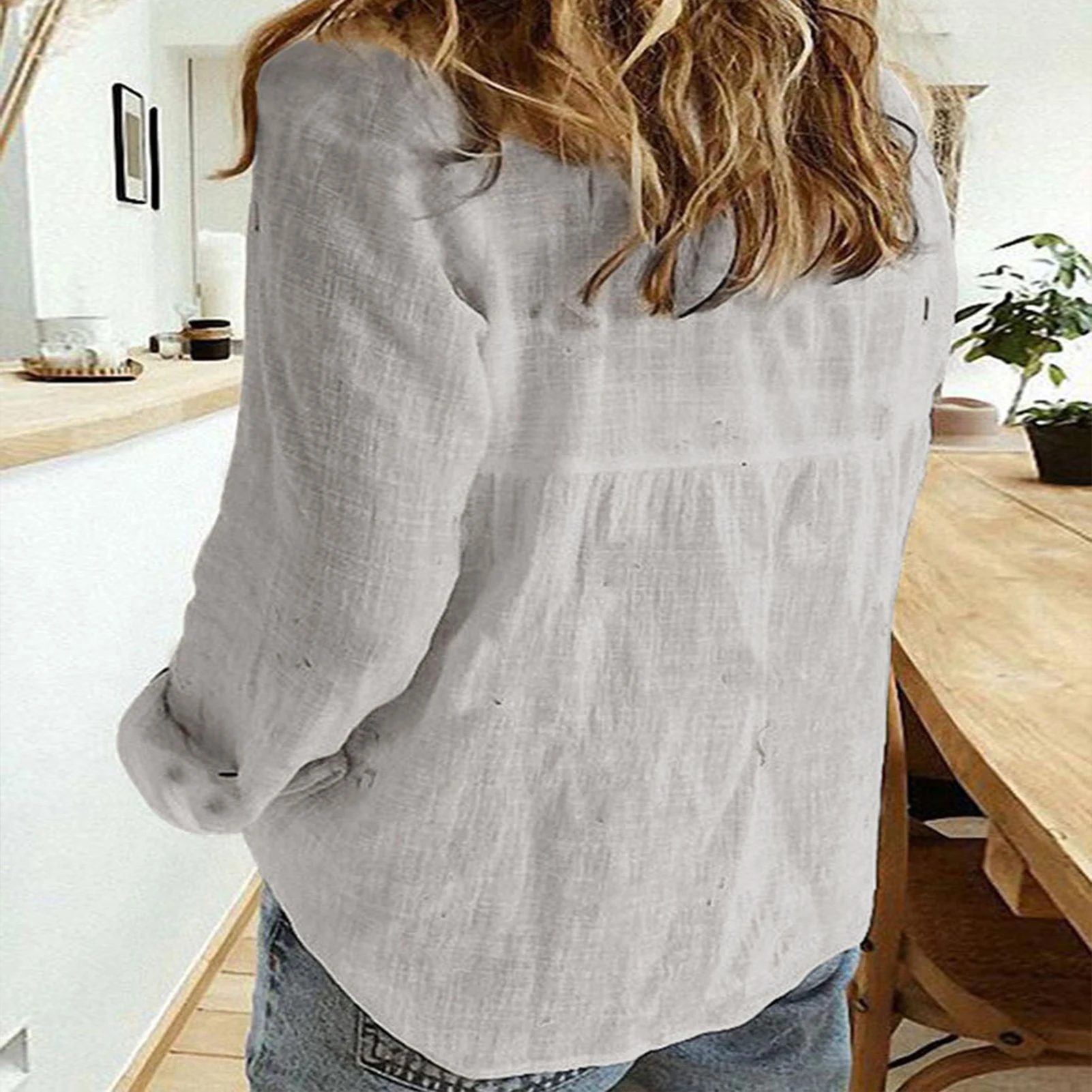 

Women Casual Shirts Long Sleeve Solid Color Oversized Blouse Cotton Single-breasted Fashion Simple Elegant Work Blouse Tops