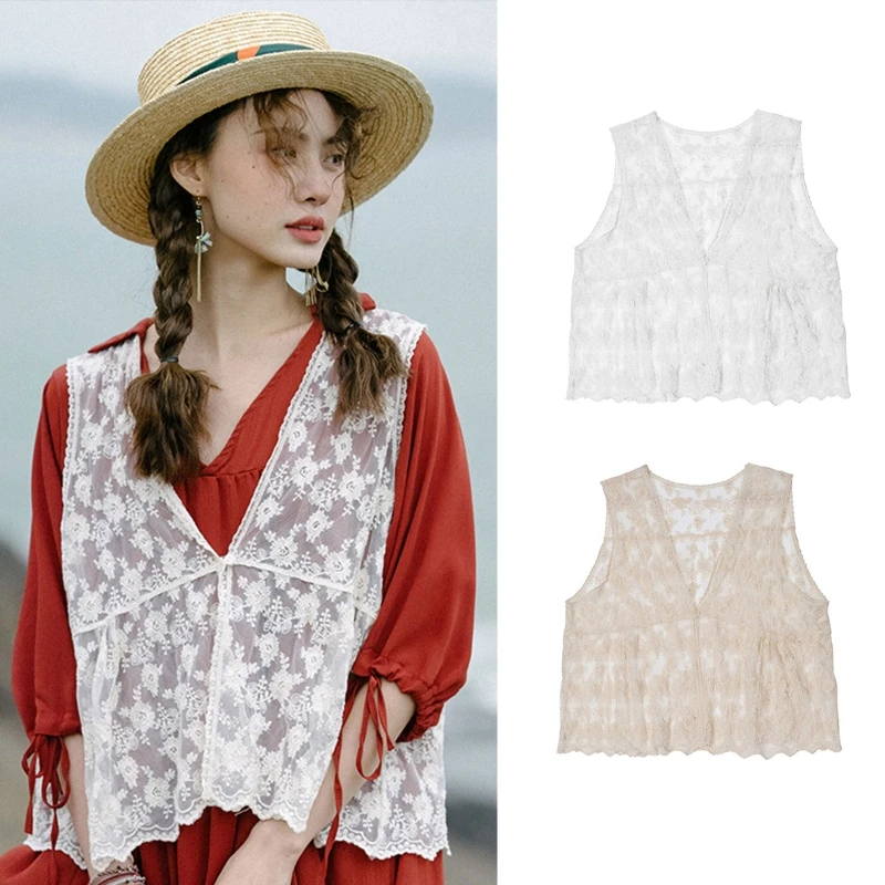 

Basic Outwear Lace Vest Women Solid Color Fresh Sweet Girls Students Lace Jumpers Females Leisure New-arrival Hipster